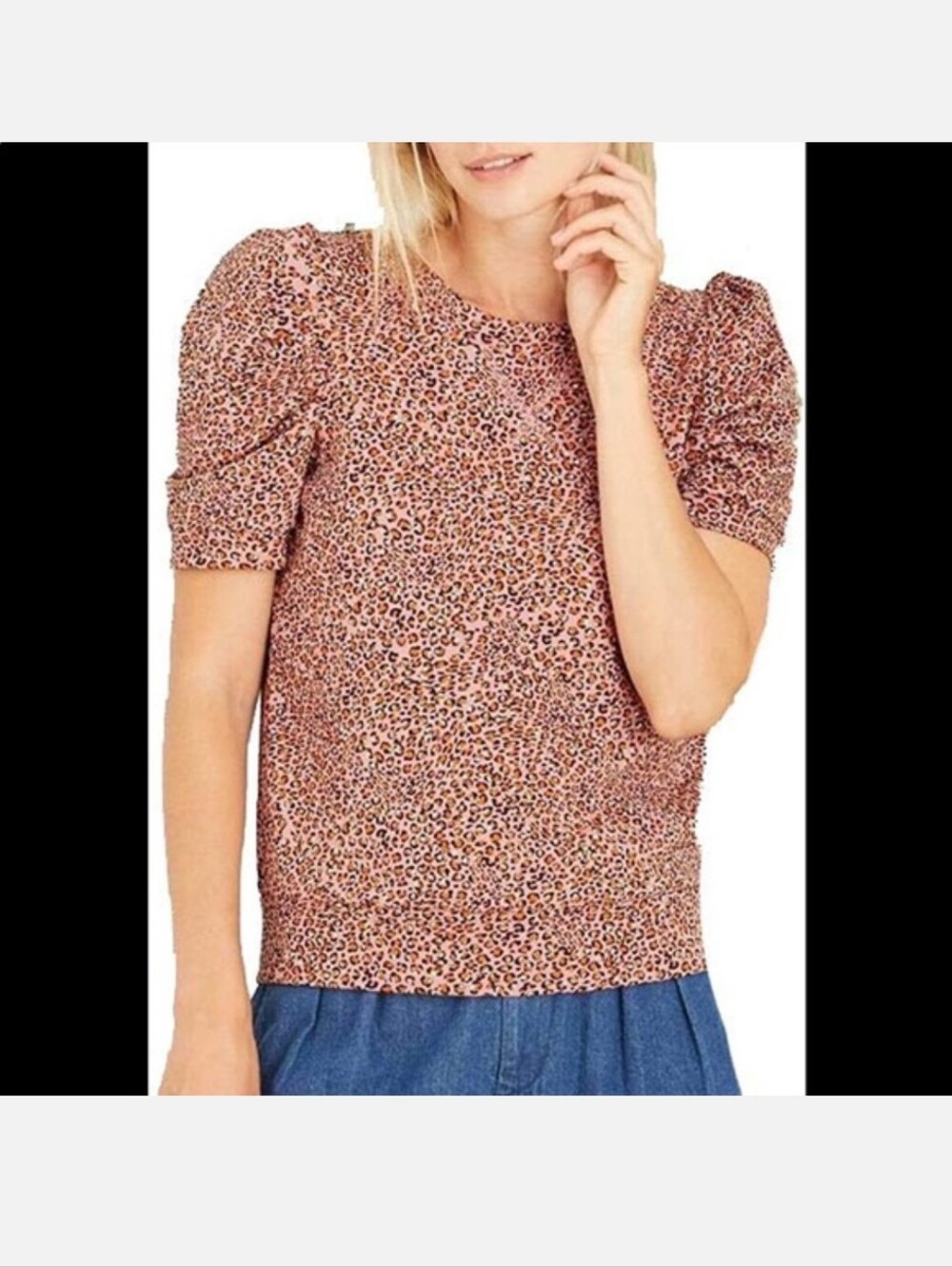 Who What Wear Pink Leopard Puff Sleeve Tee - Picture 6 of 7